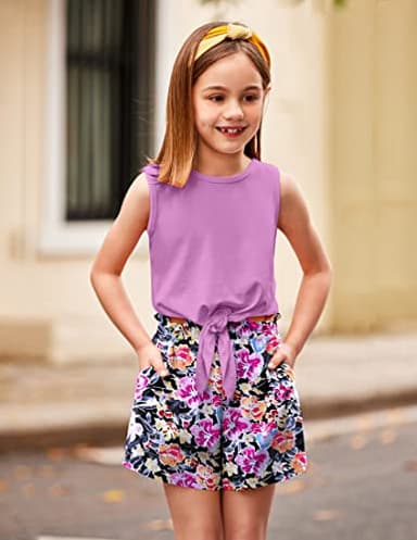 Arshiner Toddler Girls Short Sets Tie Knot Tank Top and Paperbag Waist Shorts Cute Girl Summer Clothing for 2-7 Years - Image 4