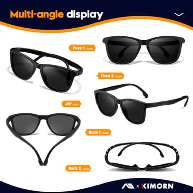 kimorn Polarized Sunglasses Flexible Bendable Temples Cycling Running Golf Fishing Sun glasses (Black) - Image 4