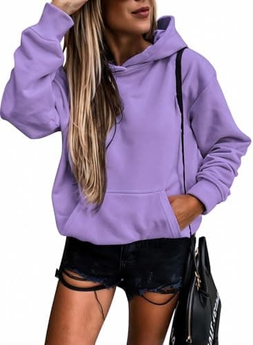 SHEWIN Hoodies for Women Trendy Long Sleeve Solid Lightweight Pullover Sweatshirts Soft Loose Hooded Sweatshirt Fall Tops for Women 2024,US 0-2(XS),Purple - Image 1