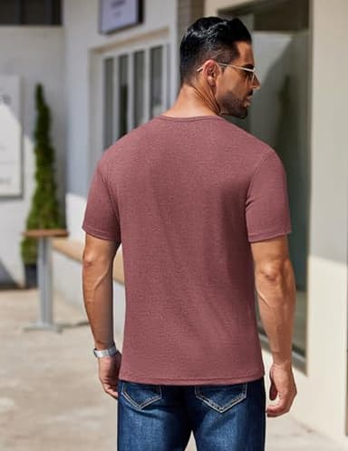 COOFANDY Men's Casual Short Sleeve Henley Shirts Stylish Summer Tee Button Henley Basic Tee Red - Image 4