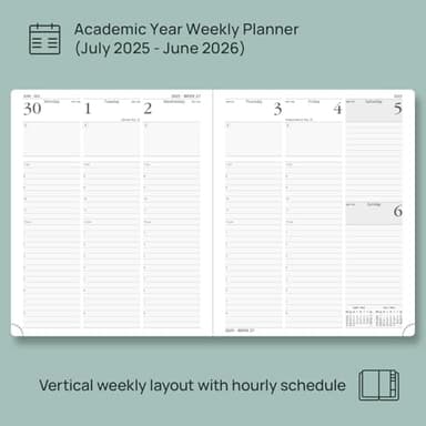 POPRUN Planner 2025-2026, (Large 8.5'' x 10.5'' Hard Cover) Academic Calendar (July 25-June 26) Daily Weekly and Monthly Appointment Book with Hourly Time Slots, Monthly Tabs, 100 GSM - Midnight Green - Image 2