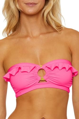 Soluna Swim Buckle Up - Women's Shirred Bandeau Bikini Top, Adjustable, Tie Back, Swimwear Separates for Women, Flamingo, D - Image 4