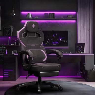 Dowinx Fabric Gaming Chair with Footrest, Big and Tall Ergonomic Gamer Chair with Lumbar Support, Wide Back Computer Chair for Heavy People, Purple - Image 2