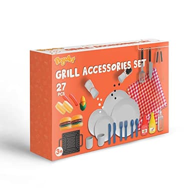 27 PCS Kids BBQ Grill Playset Backyard Barbecue Play Grill Toy Set for Toddlers, Play Food Sets for Kids Kitchen - Image 7