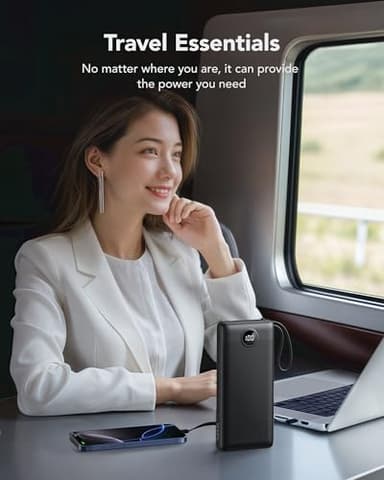 VRURC Portable Charger 20000mAh, Built-in Cable Fast Charging Power Bank, PD QC 3.0 Travel Essentials Battery Pack, 4 Output & 2 Input Phone Charger for iPhone,Samsung, Android-Black - Image 9