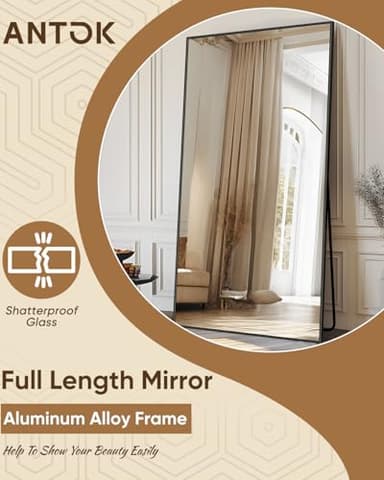 Antok Full Length Mirror, 81"x41" Floor Mirror, Floor Standing Freestanding Full Body Mirror with Stand for Bedroom, Hanging Mounted for Living Room Cloakroom, Black - Image 5