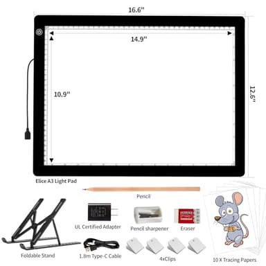 A3 LED Light Box for Tracing, elice Artist Drawing Lightbox Light Table Light Pad Light Copy Board, Up to 8000 Lux Super Bright Lightpad for Cricut Weeding Vinyl, Diamond Painting, Sketching (Black) - Image 6