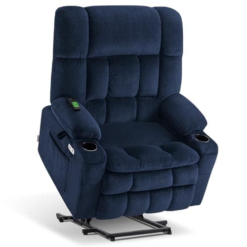 MCombo Oversized Power Lift Recliner Chair for Elderly, Dual Motor Lift Chair with Heat and Massage, Lay Flat Lift Chair for Big and Tall, Cup Holders, Fabric R7891 (Oversize, Navy Blue) - Image 1