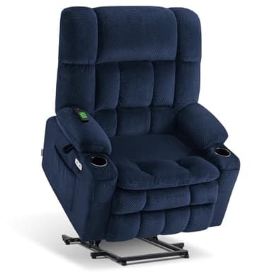 MCombo Oversized Power Lift Recliner Chair for Elderly, Dual Motor Lift Chair with Heat and Massage, Lay Flat Lift Chair for Big and Tall, Cup Holders, Fabric R7891 (Oversize, Navy Blue) - Image 1
