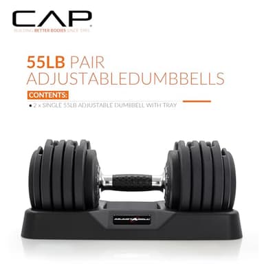 CAP Barbell ADJUSTABELL® 55 lb Pair of Adjustable Dumbbells with Contoured Full Rotation Handle, Honeycomb Chrome and Black Handle - Image 2