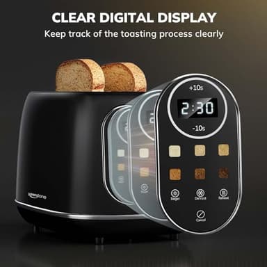 Keenstone Smart Touch Screen Toaster 2 Slice, Retro Wide Slot Stainless Steel Toaster with 6 Browning Levels, Reheat & Defrost, for Bagel, Toast, Bread, Removable Crumb Tray, Black - Image 2