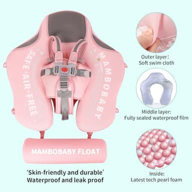 Mambobaby Float with Canopy and Tail New Upgraded Non-Inflatable Baby Pool Float Mambo Float Swim Trainer Solid Infant Swim Float Adjustable Pearl Foam Baby Swim Ring - Image 2