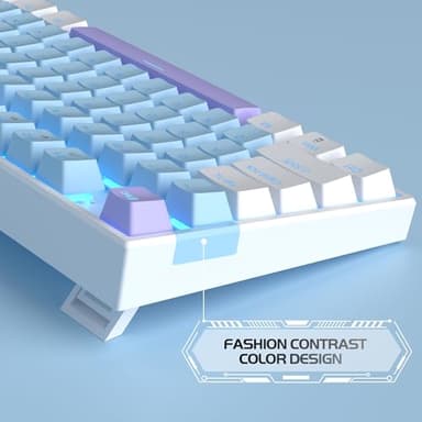 MageGee 75% Mechanical Gaming Keyboard, Blue Switch, LED Blue Backlit, 87 Keys Compact TKL Wired Keyboards for Windows Laptop PC Gamer - Blue/White - Image 6