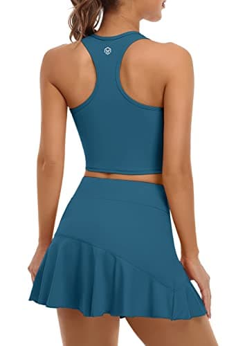 ATTRACO Pleated Tennis Dress Cute Golf Outfits for Women with Shorts Pickleball Skirt Sets Blue XS - Image 1