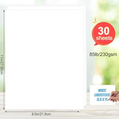White Cardstock 8.5 x 11, 230gsm Cover Cardstock Paper, 85 Lb Heavy Card Stock for Printer, Card Stock Paper for Invitations, Scrapbooking, Crafts, Diy Cards, Decoration, Drawing (30 Sheets) - Image 3