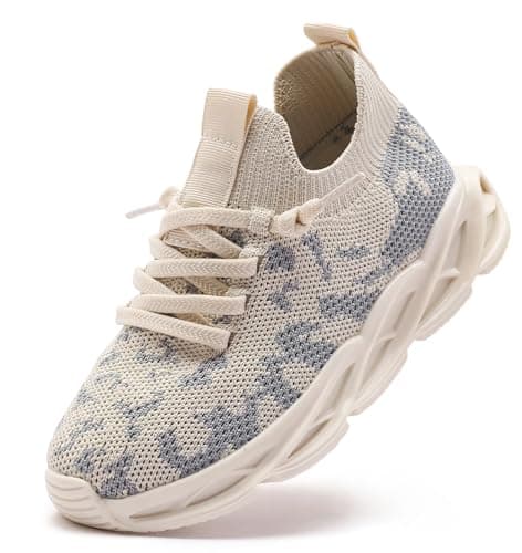 DADAWEN Boys Girls Lightweight Breathable Sneakers Kids Tennis Shoes Athletic Running Shoes for Toddler/Little Kid Beige US Size 8 M Toddler - Image 1