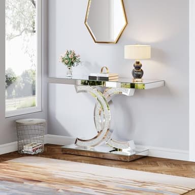 Tribesigns Mirrored Console Table, 39" Modern Silver Entryway Table with Sparkling Crystal Inlays, Glass Sofa Table with Mirror Finish for Entrance, Hallway, Living Room - Image 5