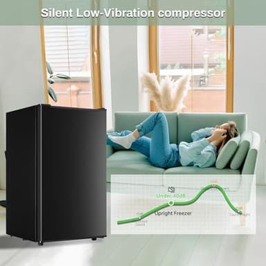 Upright Freezer 3.6 Cubic Feet, Mini Freezer with Removable Baskets, 3 Level Adjustable Temperature from -13°F to 23°F, Manual Defrosting, Reversible Stainless Steel Door, Suitable for Home, Black - Image 7