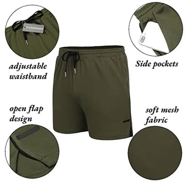 COOFANDY Men's Athletic Shorts 5 Inch Quick Dry Gym Workout Shorts Mesh Sports Running Exercise Shorts with Pockets Army Green/Black - Image 5