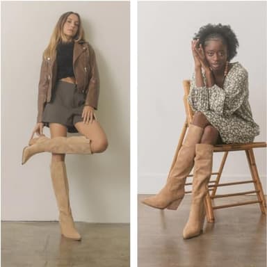 MeiLuSi Womens Knee High Fall Boots for Women 2025, Chunky Heel Slouchy Suede Tall Boots Side Zipper Size 9 Aprocot - Image 7