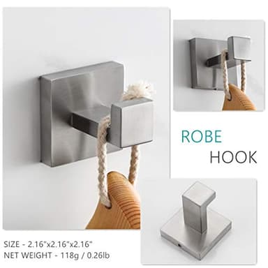 VELIMAX Premium Stainless Steel 3-Piece Bathroom Hardware Accessories Set Wall Mounted Bathroom Hardware Kit - Robe Hook Toilet Paper Holder Towel Ring, Brushed - Image 3