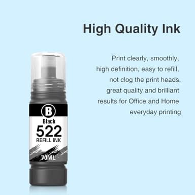 522 Black Ink Bottles ET-2800 ET-4800 ET-2400 ET-2803 Ink Refill Replacement for 522 Ink Refill Bottles Black for 2800 4800 Ink Compatible for Ecotank ET-2720 ET-4810 ET-2840 ET-4700 Printer,3 Pack - Image 6