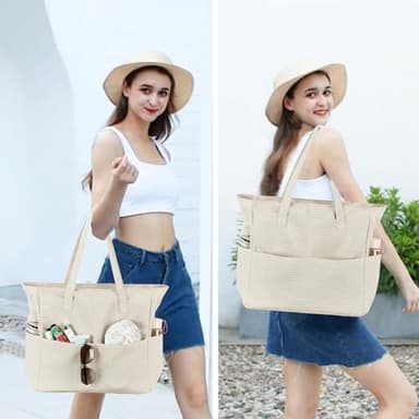 Waterproof Beach Tote Pool Bags for Women Ladies Extra Large Gym Tote Carry On Bag With Wet Compartment for Weekender Travel - Image 7