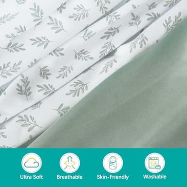 Baby Bassinet Sheets 4 Pack Fit for Airclub, Mika Micky Bedside Sleeper, Newton, Ezebaby, Besrey and Bellababy Bassinet, Ultra Soft & Skin-Friendly, Green - Image 2
