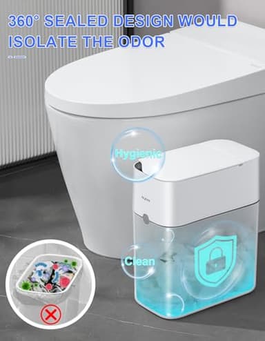 funest Sensor Bathroom Trash Can with Lid,3 Gallon Touchless Trash Bin,Plastic Slim Garbage Can Small Wastebasket for Toilet,Bedroom,Office,White - Image 3