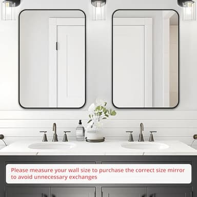 Fabuday Black Bathroom Mirror for Over Sink Wall - 24x36 Rectangle Mirror with Matte Metal Frame, Big Rounded Rectangular Vanity Mirrors for Bedroom, Living Room, Entryway, Horizontally/Vertically - Image 2