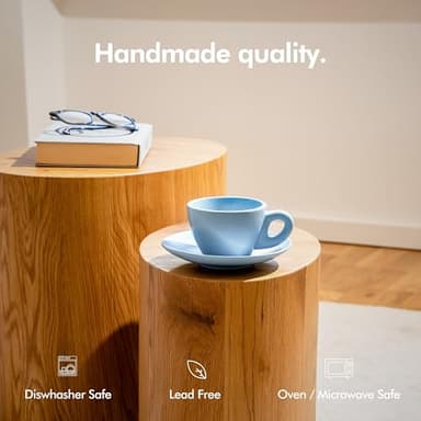 KIVY Cappuccino cups set of 4 [8oz] - Thick-walled stoneware cappuccino cup set for latte art - Cappuccino coffee cups - Tazas de cafe - Latte cups - Latte art cup and saucer set of 4 - Green, Blue - Image 3