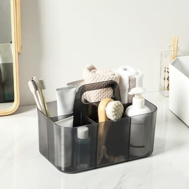 Multiuse Caddy Organizer with Handle - Stackable Plastic Bin - Divided Storage Tote Holder for Art Craft Supplies, Makeup, Bathroom, Shower, Cleaning, Kitchen, Office, Dorm, Desktop - Clear Black - Image 4
