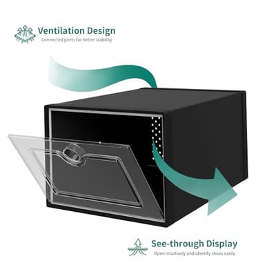 YITAHOME 18 Pack Shoe Storage Box Fit Up to US Size 13, Stackable Shoe Organizers, Plastic Shoe Containers Sneaker Drawers (Medium, Black) - Image 6