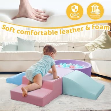 Hoohtoot Foam Climbing Blocks for Toddler: with 4-Piece PU Leather Climbing Toys and a Ball Pit - Foam Ball Pit for Toddlers - Climbing Toys Indoor for Kids Crawling (Purple Climbing Blocks) - Image 5