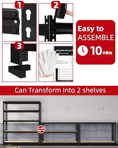 PrimeZone 32" W x 16" D x 63" H Storage Shelves - 5 Tier Adjustable Garage Storage Shelving, Heavy Duty Metal Storage Utility Rack Shelf Unit for Warehouse Pantry Closet Kitchen, Black - Image 7