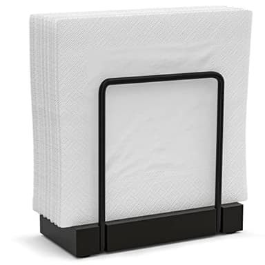 Wican Napkin Holder for Table, Bamboo Iron Standing Napkin Dispenser for Kitchen Dining Farmhouse Cocktail Picnic Bar Rustic Wood Holders for Paper Mail Bills Suitable for All Dining Room Decors Black - Image 1