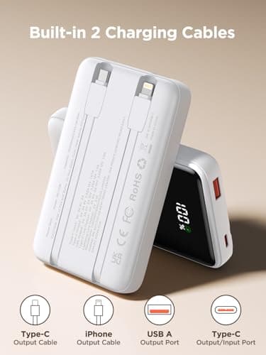 Aioneus Portable Charger, 10000mAh Power Bank 22.5W Fast Charging Portable Charger with Built in Cable Battery Pack USB C Travel Charger for iPhone11 12 13 14 15 16 Samsung GalaxyS24 S23 Android(1 Pk) - Image 5