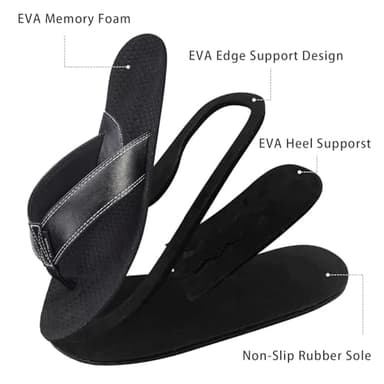 RYIDA Mens Flip Flops, Waterproof Pool & Beach Essential Summer Sandals with Arch Support,Comfy Flipflops for Men, Comfort Casual Thong Sandals with Soft Upper Size 8(Black) - Image 3
