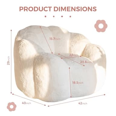 MAXYOYO Bean Bag Chair for Adults, Floral Shaped Bean Bag Sofa, Ultra Soft Faux Fur Floor Sofa, Large Reading Chair for Living Room Bedroom, Beige, Single - Image 2