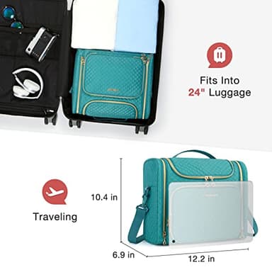 BAGSMART Toiletry Bag, Travel Toiletry Bag for Women, Water-resistant Cosmetic Makeup Bag, Large Capacity Door Room Essentials Travel Organizer for Full Sized Toiletries and Cosmetics, Blue - Image 6