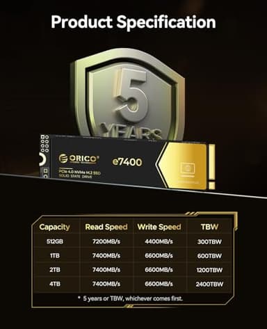 ORICO 4TB NVMe SSD PCIe 4.0- Up to 7400MB/s, M.2 2280 PCIe 4.0X4 Internal Solid State Drive, Fast Heat Dissipation, Compatible with macOS Windows for Gamers and Creators-e7400 - Image 7