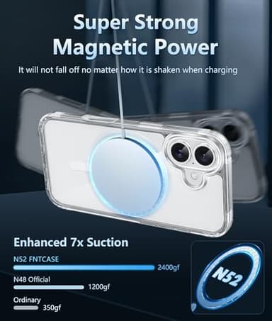 FNTCASE for iPhone 16 Case: Clear Magnetic Military Grade Drop Protection Anti Yellowing Slim Case - Rugged Shockproof Protective Transparent Cell Phone Cover (A-Clear) - Image 3