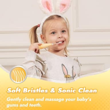 Papablic Toddler Sonic Electric Toothbrush Kids for Ages 1-3 Years, Baby Electric Toothbrush with Cute Rabbit Cover and Smart LED Timer, 2 Brush Heads (Bunny) - Image 4