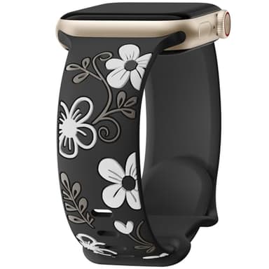 Witzon Cute Flower Band Compatible with Apple Watch Bands For Women 42mm 44mm 45mm 46mm 41mm 40mm 38mm 49mm, Engraved Soft Silicone Inlay Strap for iWatch Series 11 10 9 8 7 6 5 4 3 2 SE Ultra 3 2 1 - Image 1