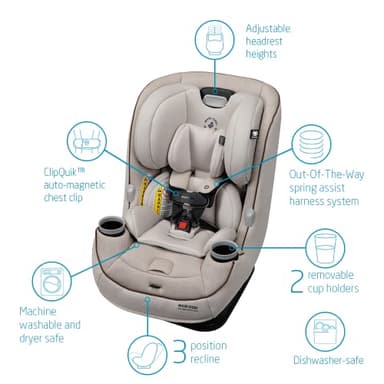 Maxi-Cosi Pria Max All-in-One Convertible Car Seat, Rear Facing Car Seat (4-40 lbs), Forward Facing Car Seat (22-65 lbs), High Back Booster Seat (40-100 lbs), Pure COSI, Desert Wonder - Image 3
