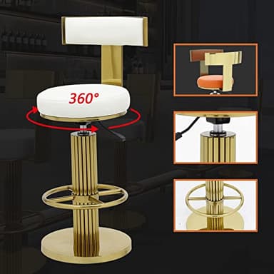 FUNROLUX Counter Height Bar Stools with Back, Modern Adjustable Height Barstools Swivel Bar Chairs with Polished Gold Stainless Steel Legs and Comfortable Cushion for Kitchen Island Counter (White) - Image 6