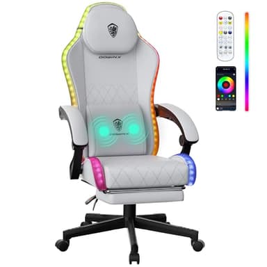 Dowinx Fabric Gaming Chair, LED Game Chair with Massage Lumbar Support and Footrest - Ergonomic Computer Chair with Adjustable Height for Adults and Teens, Gray - Image 1