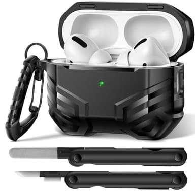 MOBOSI for AirPods Pro 2 Case, Compatible with Airpod Pro Case 2nd/1st Gen [Compatible with MagSafe], Military Grade Protective Cover with Cleaner Kit & Keychain for Men(2023/2022/2019), Black - Image 1