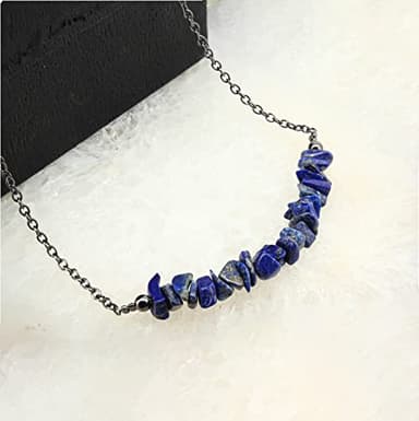 Gempires Blue Lapis Lazuli Crystal Necklace September Birthstone Gemstone Jewelry Hypoallergenic 18 Inch Black Plated Natural Simple Dainty Necklaces For Women - Image 2