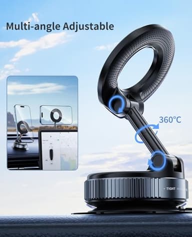 DKGEVEAO Suction Cup Phone Mount,Vacuum Magnetic Phone Holder for Car,360 Adjustable Vacuum Magnetic Phone Holder,Magnet Car Mount for All Smartphones & All Vehicle & Gym/Bathroom Mirror - Image 2